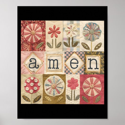 Amen Patchwork-Blume Frohe Ostern Jesus Christlich Poster (Vorne)
