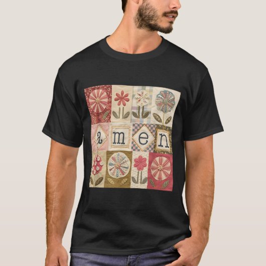 Amen Patchwork-Blume Frohe Ostern Jesus Christlich T-Shirt (Vorderseite)
