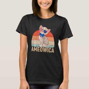 Ameowica Frauen Vintag 4. Juli Katze Kinder Retro T-Shirt