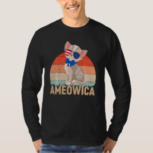 Ameowica Frauen Vintage 4. Juli Katze Kinder Retro T-Shirt