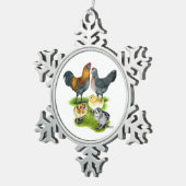 Ameraucana Huhn-Familie Schneeflocken Zinn-Ornament (Rechts)