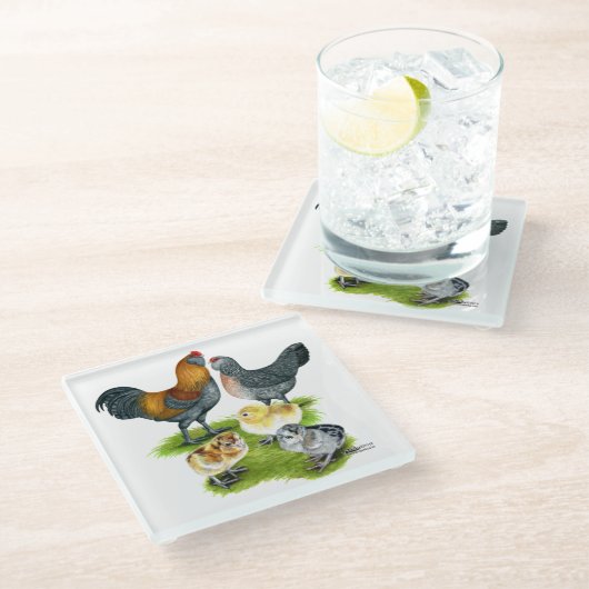 Ameraucana-Hühnerfamilie Glasuntersetzer (Schrägansicht)