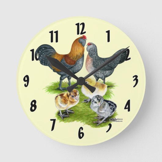 Ameraucana-Hühnerfamilie Runde Wanduhr (Vorderseite)