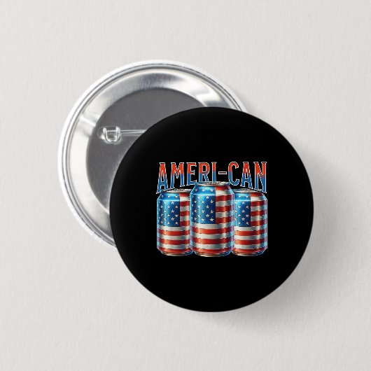 Ameri-can Lustige Bierdose Flagge Patriotisch 4. J Button (Vorne & Hinten)