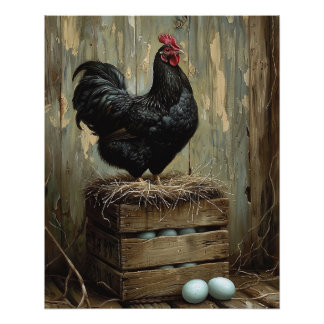 Ameriana Style Malerei eines Schwarzen Hens Poster
