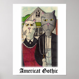 Ameriat Gothic Cat Cartoon Character Art Poster