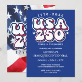 America 250 1776 US 250th Anniversary Groovy Blue Einladung (Vorne/Hinten)