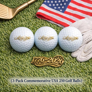America 250 Commemorative Gold Script Golf Balls Golfball