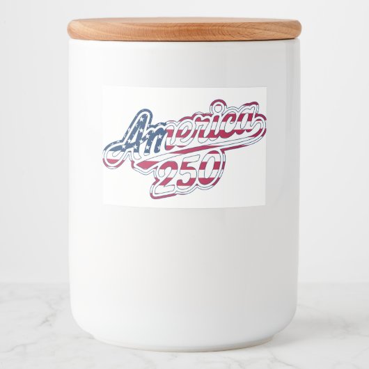 America 250 Flaggen-Script Semiquincentennial-Desi Lebensmitteletikett (Vorderseite)