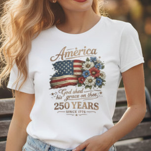 America 250 Jahre Vintage Floral Flag Frauen T-Shirt