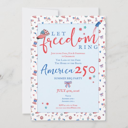 America 250 Patriotic Let Freedom Ring 4th of July Einladung (Vorderseite)