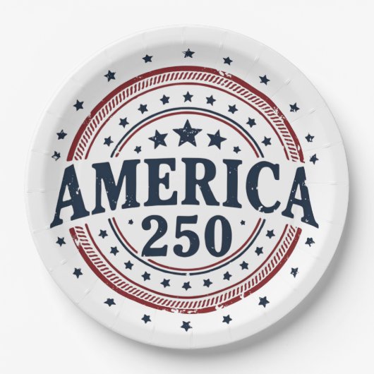 America 250 Patriotic Vintage Badge Pappteller (Vorderseite)