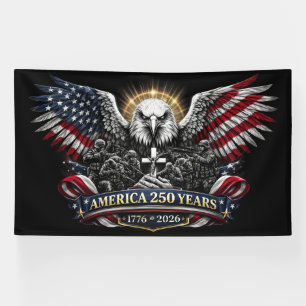 America 250 Patriotischer Adler und Militär-Tribut Banner