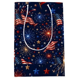 America 250 Patriotisches Feuerwerk-Flaggenmuster Mittlere Geschenktüte