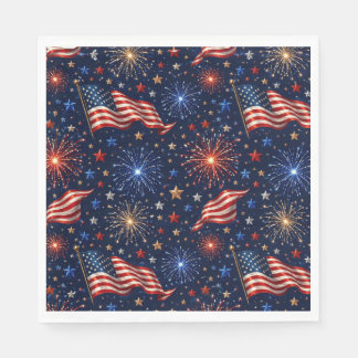 America 250 Patriotisches Feuerwerk-Flaggenmuster Serviette