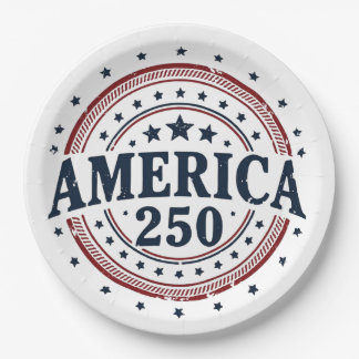 America 250 patriotisches Vintage-Abzeichen Pappteller