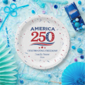 AMERICA 250 - Personalized Reunion Red White Blue Pappteller (Party)