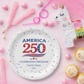 AMERICA 250 - Personalized Reunion Red White Blue Pappteller (Party)