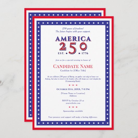 America 250 Political Candidate Campaign Fundraisi Einladung (Vorne/Hinten)