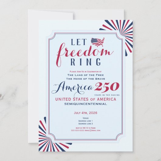 America 250 Years US Anniversary Let Freedom Ring Einladung (Vorderseite)
