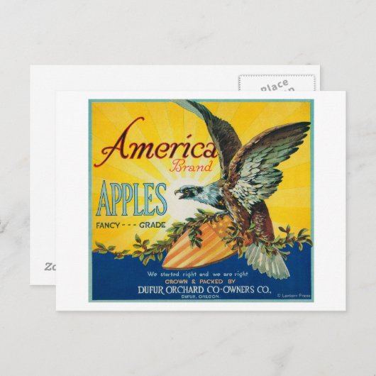 America Apple Crate LabelDufur, OR Postkarte (Vorne/Hinten)
