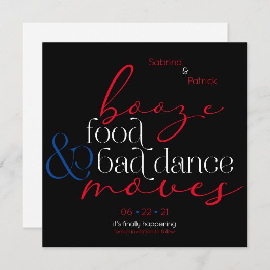 America Booze Food Bad Dance Moves Rett the Date Einladung (Vorne/Hinten)