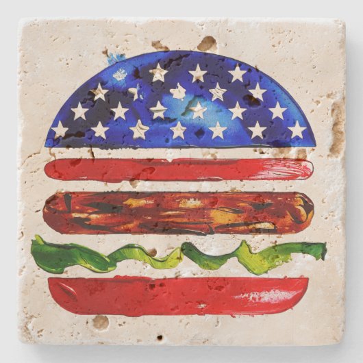 America Burger (Weißes Gemälde Nr. 5) Steinuntersetzer (Vorderseite)