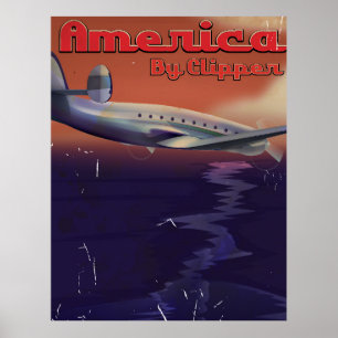 America by Clipper Vintage Reiseplakat Poster