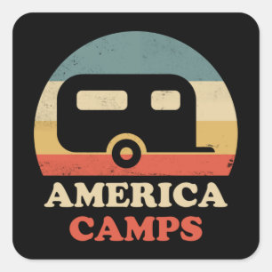 America Camps Vintages Camping Quadratischer Aufkleber