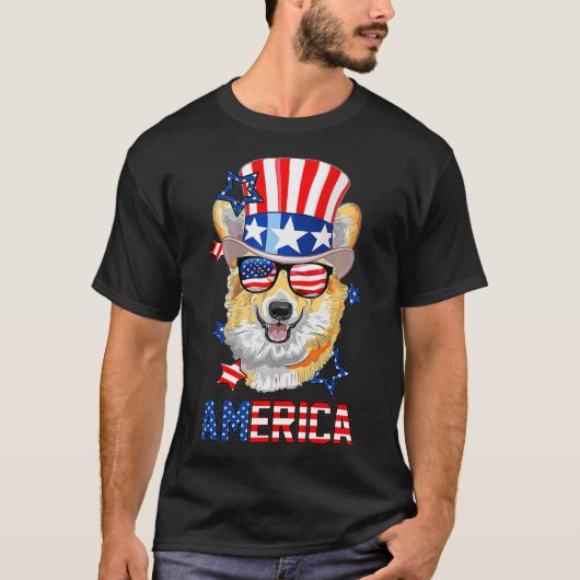 America Corgi Dog 4. Juli USA Flaggenunabhängigkei T-Shirt (Vorderseite)