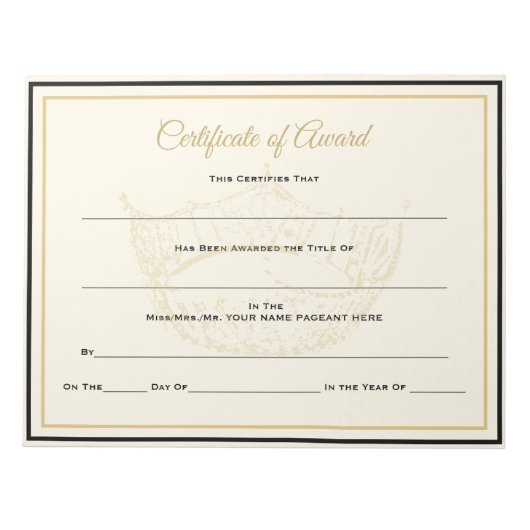 America Crown Certificates Award Notizblock (Vorderseite)