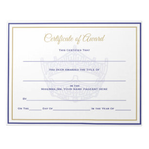 America Crown Certificates Award Notizblock