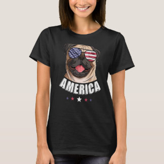 America Dog 4. Juli American Flag USA Mops T-Shirt