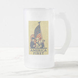 America First American Flag Patriots Vintager Text Mattglas Bierglas