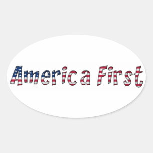 America First American Flag Typografy Patriotic Ovaler Aufkleber