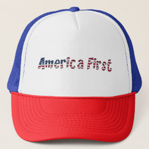 America First American Flag Typografy Patriotic Truckerkappe
