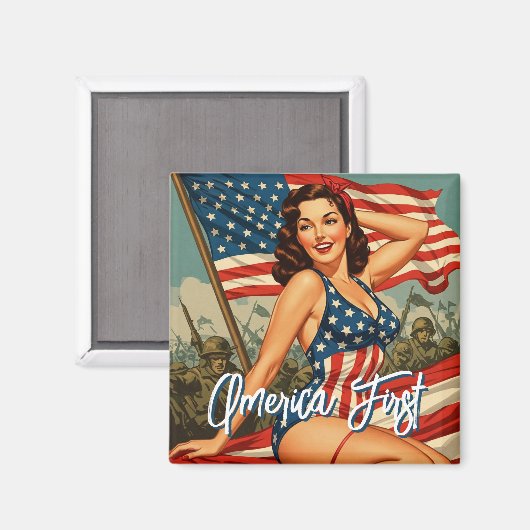 America First Button Up Girl Magnet (Vorderseite/Rückseite)