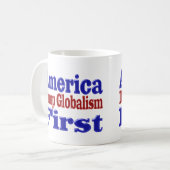 America First Dump Globalisierungsroter blauer Tex Kaffeetasse (Vorderseite Links)