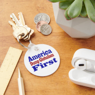America First Dump Globalisierungsroter blauer Tex Schlüsselanhänger