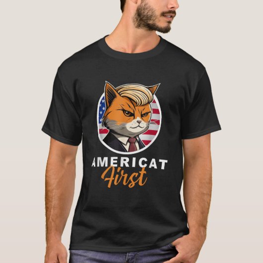 America First Funny Patriotic America Cat Preside T-Shirt (Vorderseite)