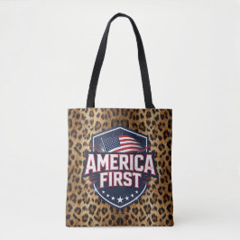 America First - Leopard Print - Tote Tasche