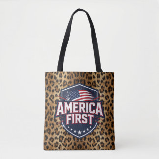 America First - Leopard Print - Tote Tasche