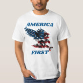 America First mit Blue Lettering und einem Adler T-Shirt (Vorderseite)