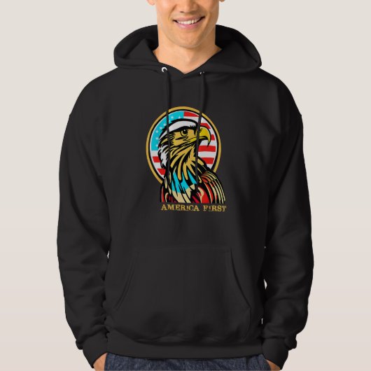 America First Patriotic Eagle Illustration 4th of  Hoodie (Vorderseite)
