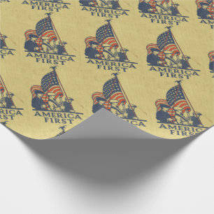 America First Typografie Vintage US-Flagge Amerika Geschenkpapier