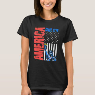 America Flag 1776 Statue Liberty 4. Juli Unabhängi T-Shirt