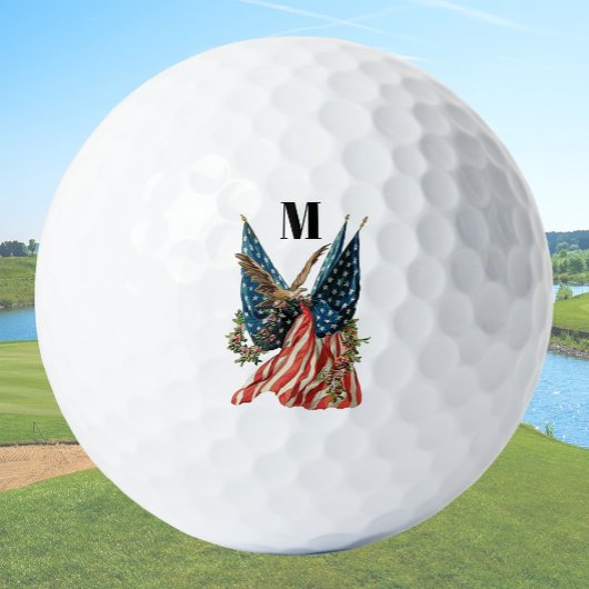 America flag and eagle patriotic custom monogram golfball