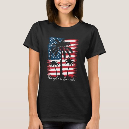 America Flag Flagler Beach Palm Tree Summer Vibe 4 T-Shirt (Vorderseite)