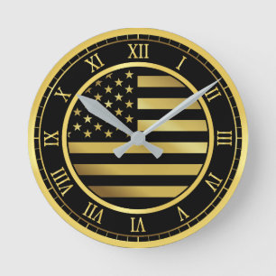 America Flag Gold Runde Wanduhr