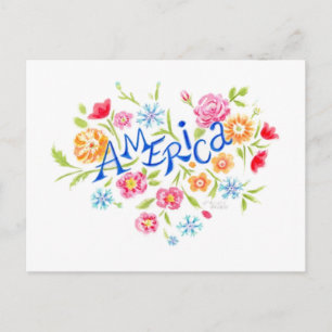 America Floral Heart Postcard Postkarte